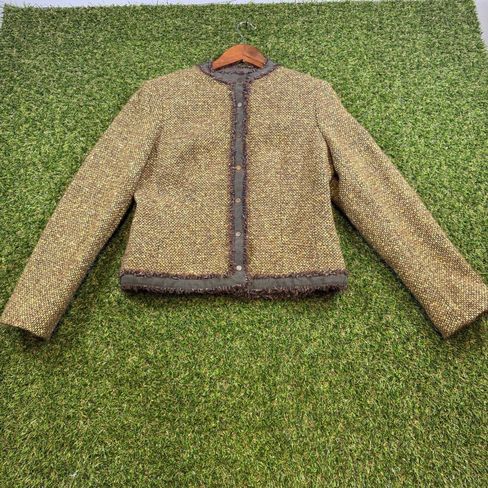 Worth New York Wool Blend Tweed Jacket Olive Green Brown Mohair Alpaca
